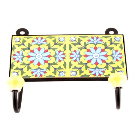 Yellow And Turquoise Sunflower Ceramic Tiles Hooks